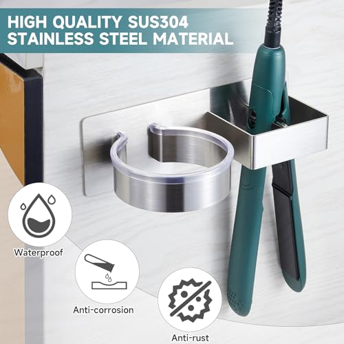 Oukimly Hair Dryer Holder, Hair Tool Organizer, Stainless Steel Blow Dryer Holder Wall Mounted, Adhesive Straightener Holder, Bathroom Hair Care Styling for Flat Iron,Curling Iron,Hairdryer - Image 5