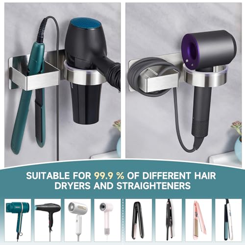 Oukimly Hair Dryer Holder, Hair Tool Organizer, Stainless Steel Blow Dryer Holder Wall Mounted, Adhesive Straightener Holder, Bathroom Hair Care Styling for Flat Iron,Curling Iron,Hairdryer - Image 4