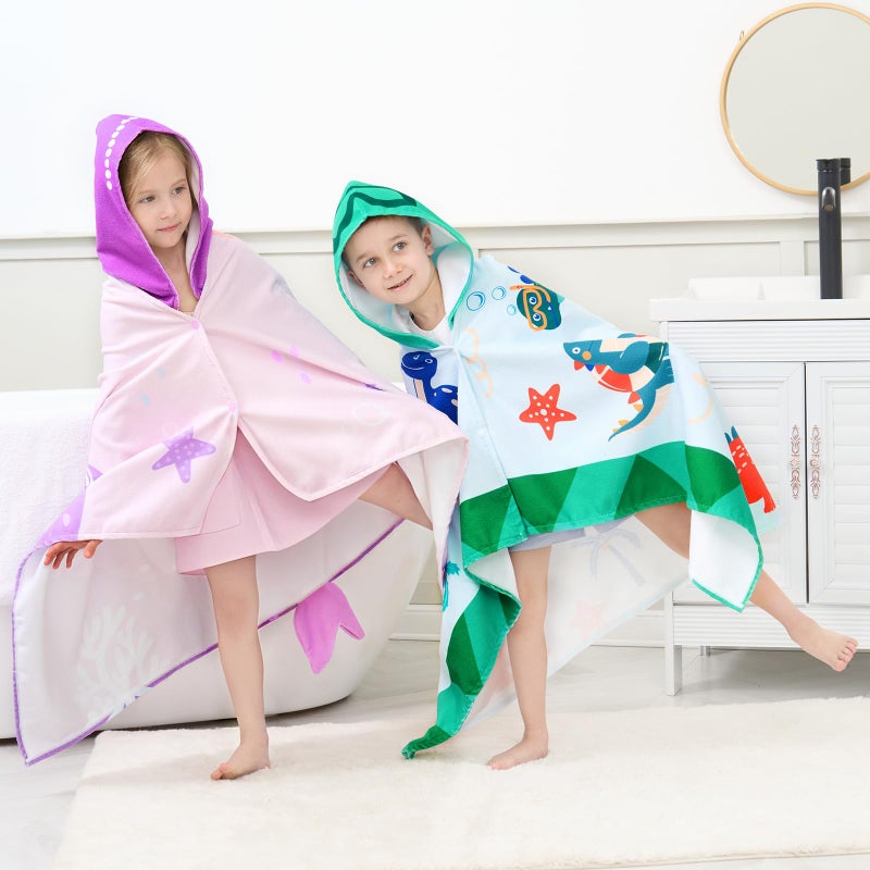 UOMNY Kids Beach Towels-Hooded Towel for Kids 30" x 50" for 3-10 Years,Pool Ponchos for Kids with Hood,Girls Beach Towel,Mermaid - Image 4