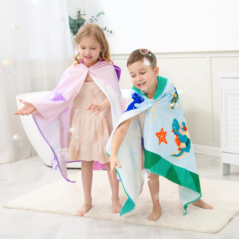 UOMNY Kids Beach Towels-Hooded Towel for Kids 30" x 50" for 3-10 Years,Pool Ponchos for Kids with Hood,Girls Beach Towel,Mermaid - Image 5
