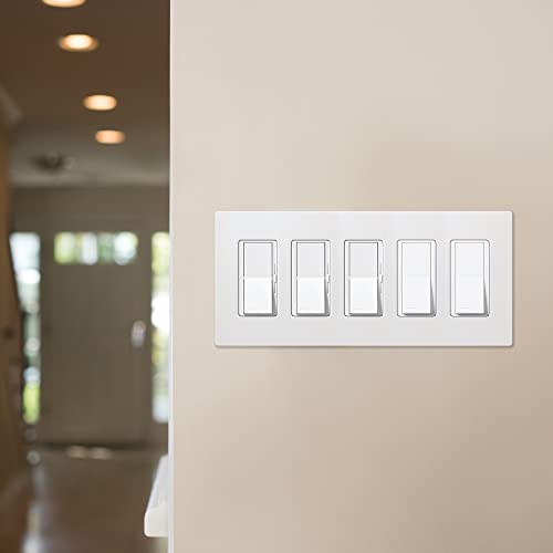 Lutron Claro 5Gang Screwless Light Switch Cover Plate Decorative Rocker Switch Plate Outlet Cover Satin SC5BI Biscuit - Image 3