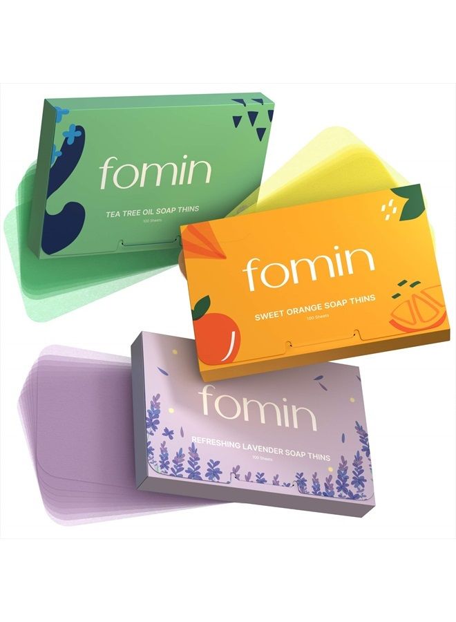FOMIN Antibacterial Paper Soap Sheets for Hand Washing - (300 Sheets) Orange, Tea Tree, Lavender Portable Travel Dissolvable Camping Mini Soap, Portable Soap Sheets - Image 1
