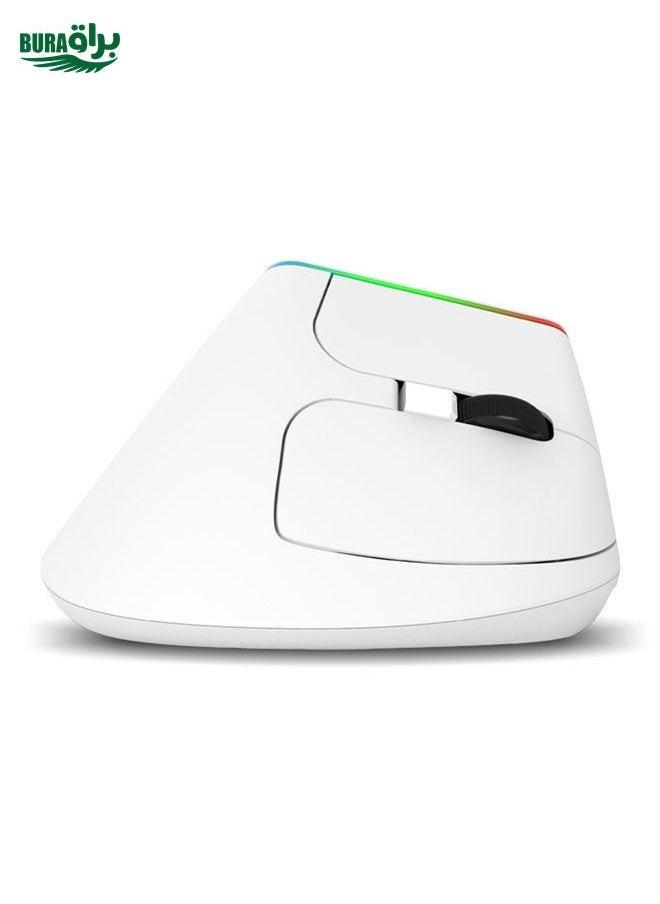BURAQ DELUX M618C 6 Keys 1600 DPI RGB Vertical Wireless Bluetooth Dual Mode Mouse(White)  - Image 1