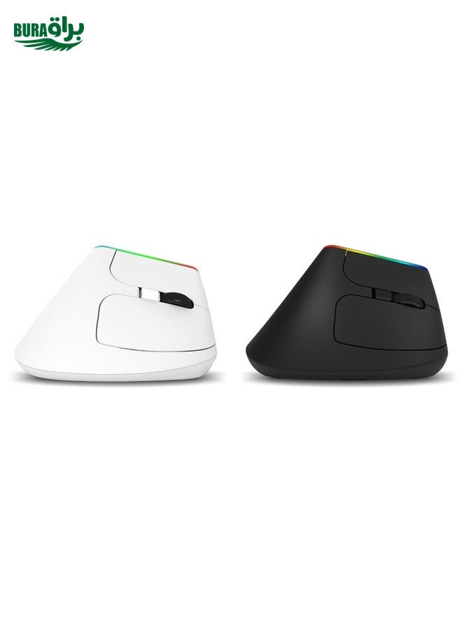 BURAQ DELUX M618C 6 Keys 1600 DPI RGB Vertical Wireless Bluetooth Dual Mode Mouse(White)  - Image 2