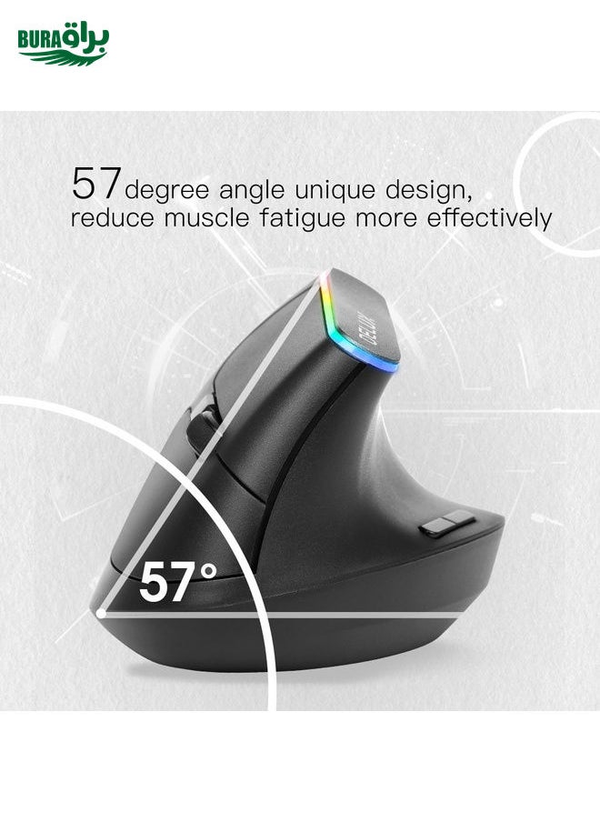 BURAQ DELUX M618C 6 Keys 1600 DPI RGB Vertical Wireless Bluetooth Dual Mode Mouse(White)  - Image 4