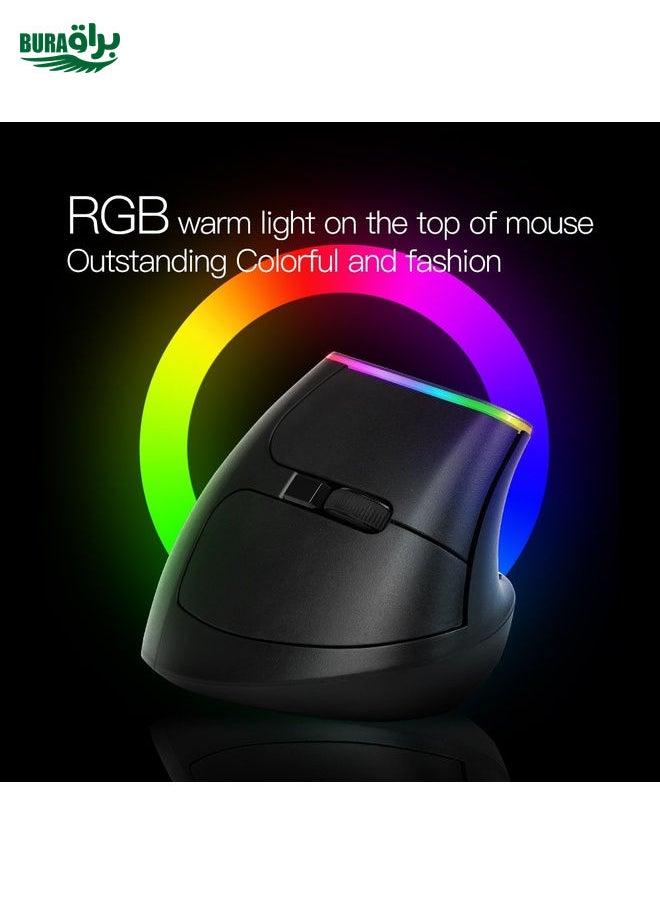 BURAQ DELUX M618C 6 Keys 1600 DPI RGB Vertical Wireless Bluetooth Dual Mode Mouse(White)  - Image 3