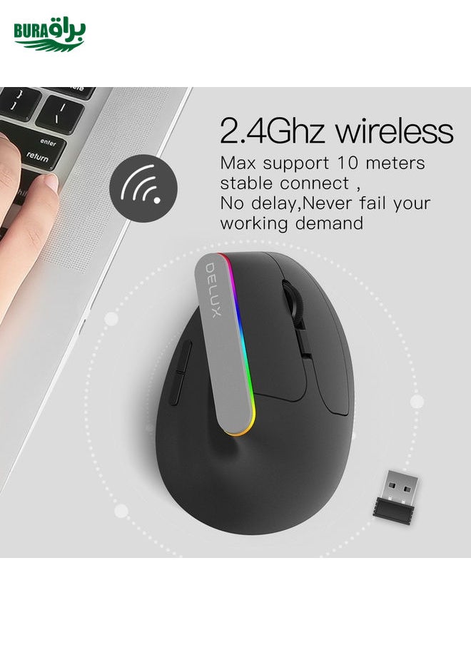 BURAQ DELUX M618C 6 Keys 1600 DPI RGB Vertical Wireless Bluetooth Dual Mode Mouse(White)  - Image 5