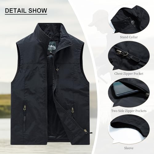 AOTORR Mens Outdoor Lightweight Safari Casual Work Photo Travel Fishing Vests Black XL - Image 4