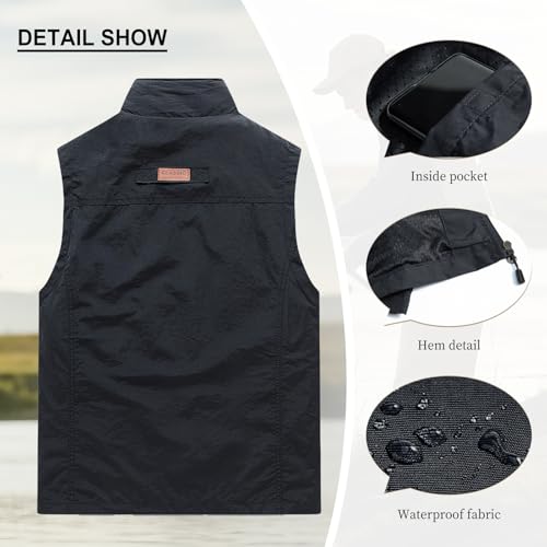 AOTORR Mens Outdoor Lightweight Safari Casual Work Photo Travel Fishing Vests Black XL - Image 2