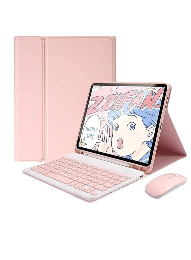 حافظة لوحة المفاتيح العربية والإنجليزية لجهاز Ipad الجيل العاشر 2022 مقاس 10.9 بوصة قابلة للفصل وحامل القلم الرصاص ولوحة المفاتيح اللاسلكية غطاء ذكي من الجلد النحيف مع الماوس - Image 1
