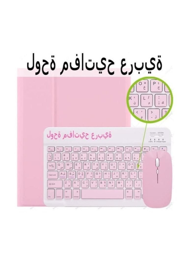 حافظة لوحة المفاتيح العربية والإنجليزية لجهاز Ipad الجيل العاشر 2022 مقاس 10.9 بوصة قابلة للفصل وحامل القلم الرصاص ولوحة المفاتيح اللاسلكية غطاء ذكي من الجلد النحيف مع الماوس - Image 4