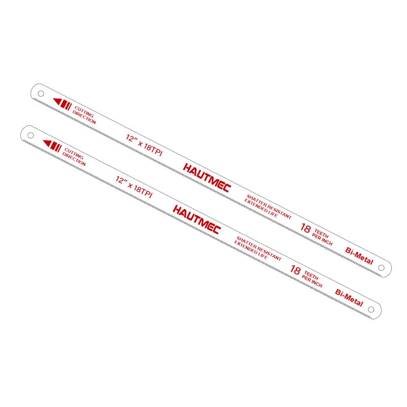 HAUTMEC 10" Hacksaw Blades 32 TPI â€“ 2 Pack Bi-Metal Replacement Blades with High-Speed Steel Teeth and Spring Steel Body, Professional Grade, Fits Most Hacksaw Frames, HT0121-2PC - Image 1