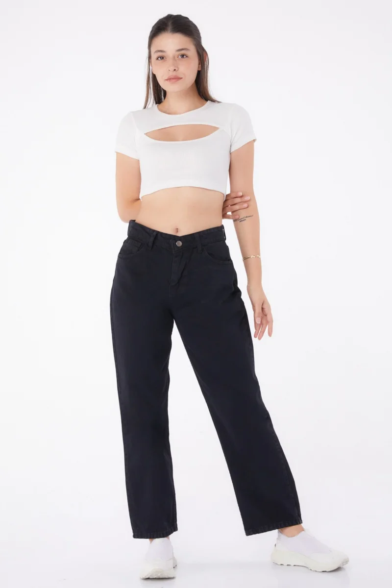 Tofisa Plain Mid Women Black High Waist Palazzo Jeans - 23666