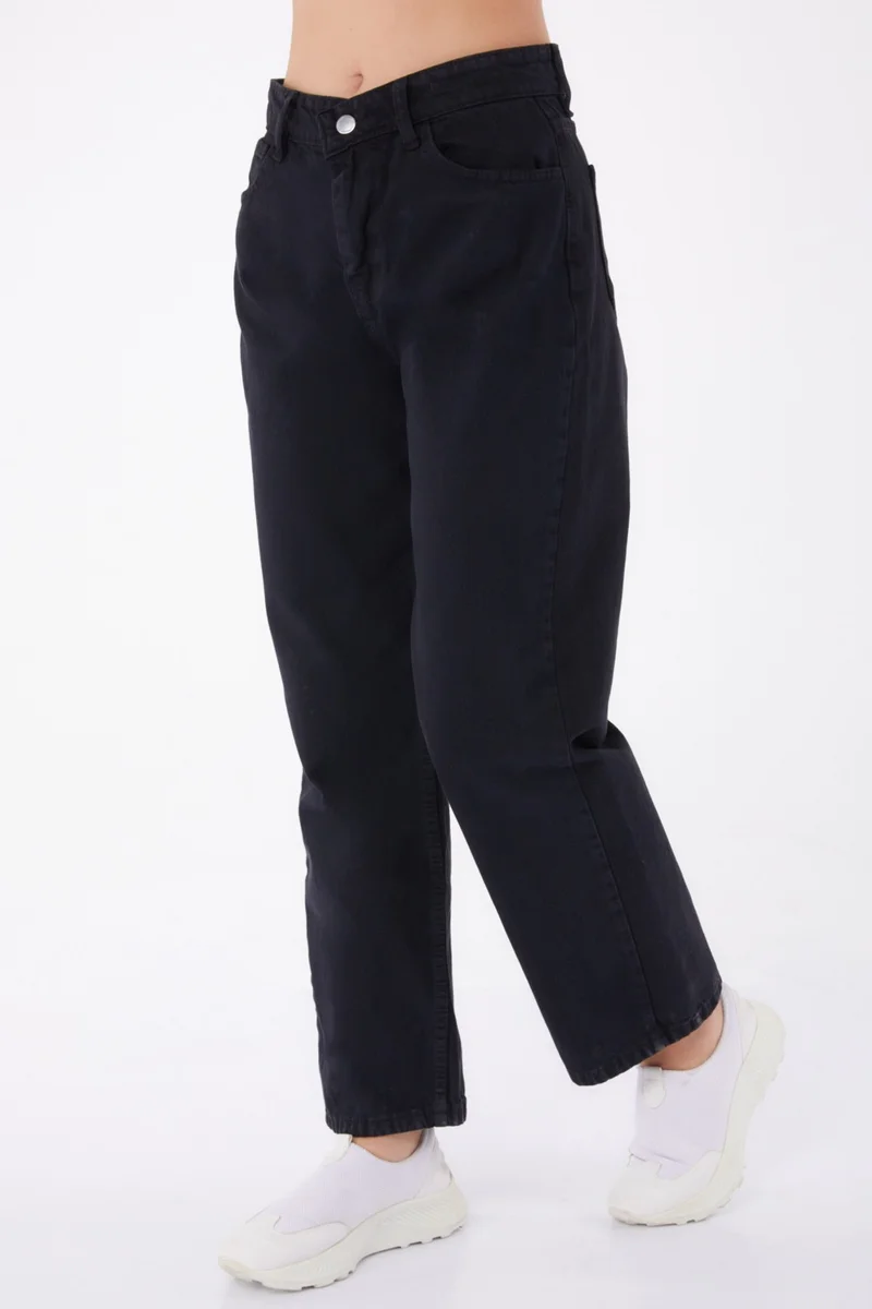 Tofisa Plain Mid Women Black High Waist Palazzo Jeans - 23666