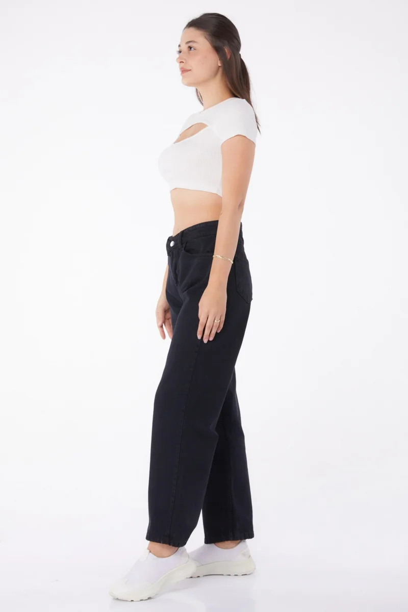 Tofisa Plain Mid Women Black High Waist Palazzo Jeans - 23666