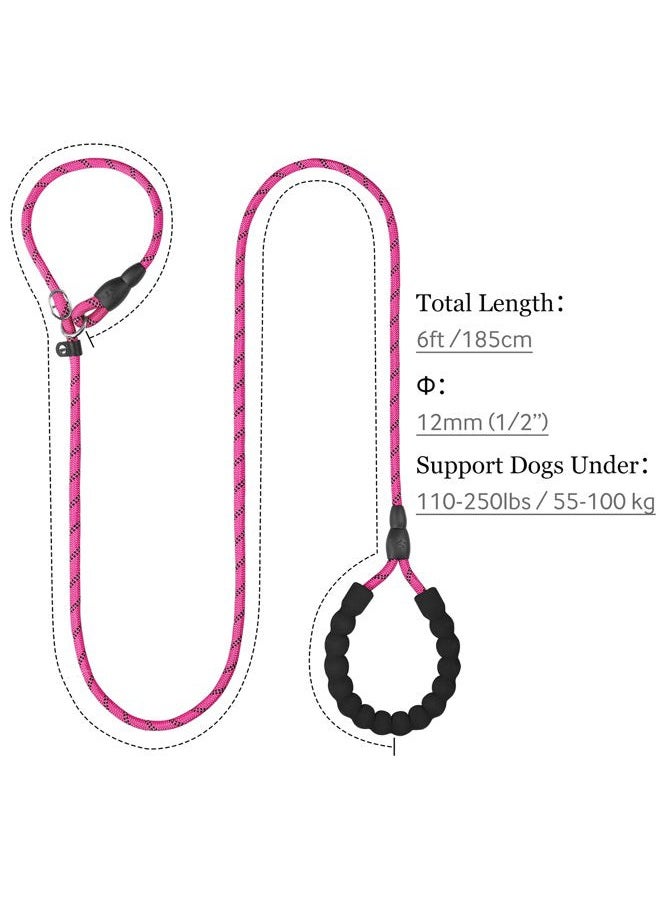TagME 6 FT Slip Lead Dog Leash,12 Colors,Reflective Strong Rope Slip Leash with Padded Handle,Durable No Pulling Pet Training Leash for Large Dogs,Hot Pink - Image 2