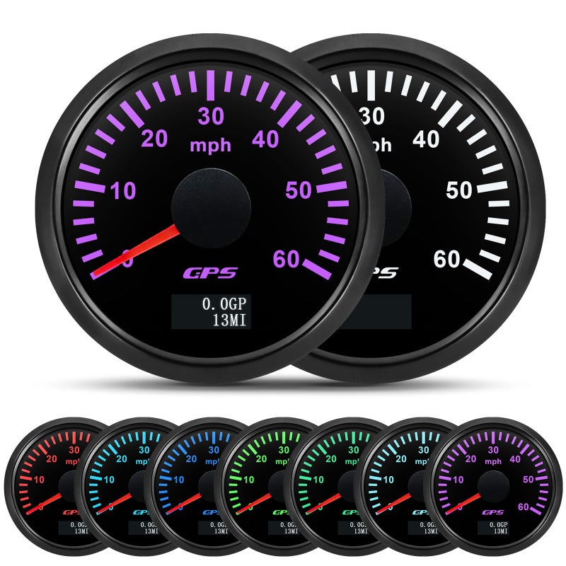 ARTILAURA 52mm 216 GPS Speedometer Boat 60 MPH Gauge Odometer 7 Color Waterproof 932V for AUTO Car Marine Black