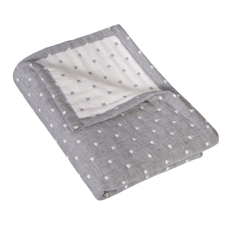 NTBAY 3 Layer Toddler Blanket Muslin Cotton Jacquard Bed Blankets Lightweight Thermal Baby Blanket Super Soft and Warm Crib Blanket for All Seasons Decoration Gift 45x60 Grey Dot