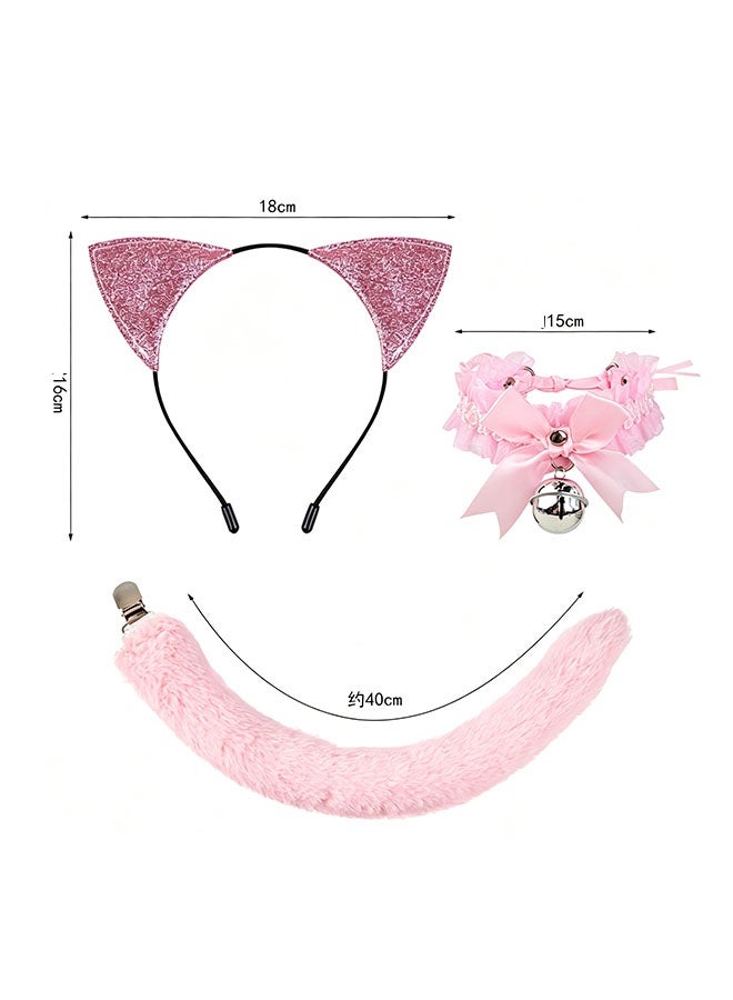 Happy D 3PCSWomen's cat costume set, cat ear headband and tail bell necklace set, adult cosplay party outfit accessories - Image 3