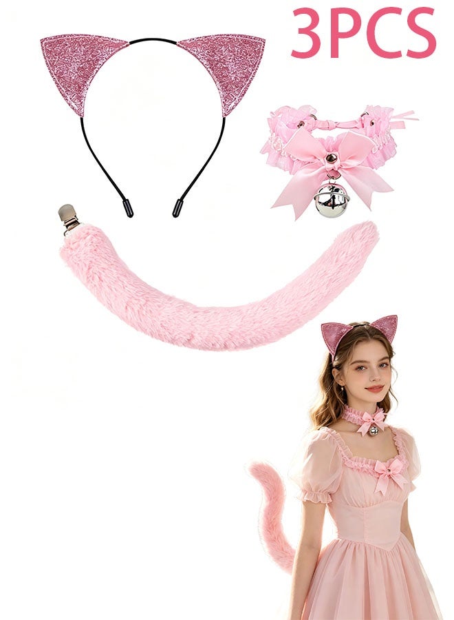 Happy D 3PCSWomen's cat costume set, cat ear headband and tail bell necklace set, adult cosplay party outfit accessories - Image 1