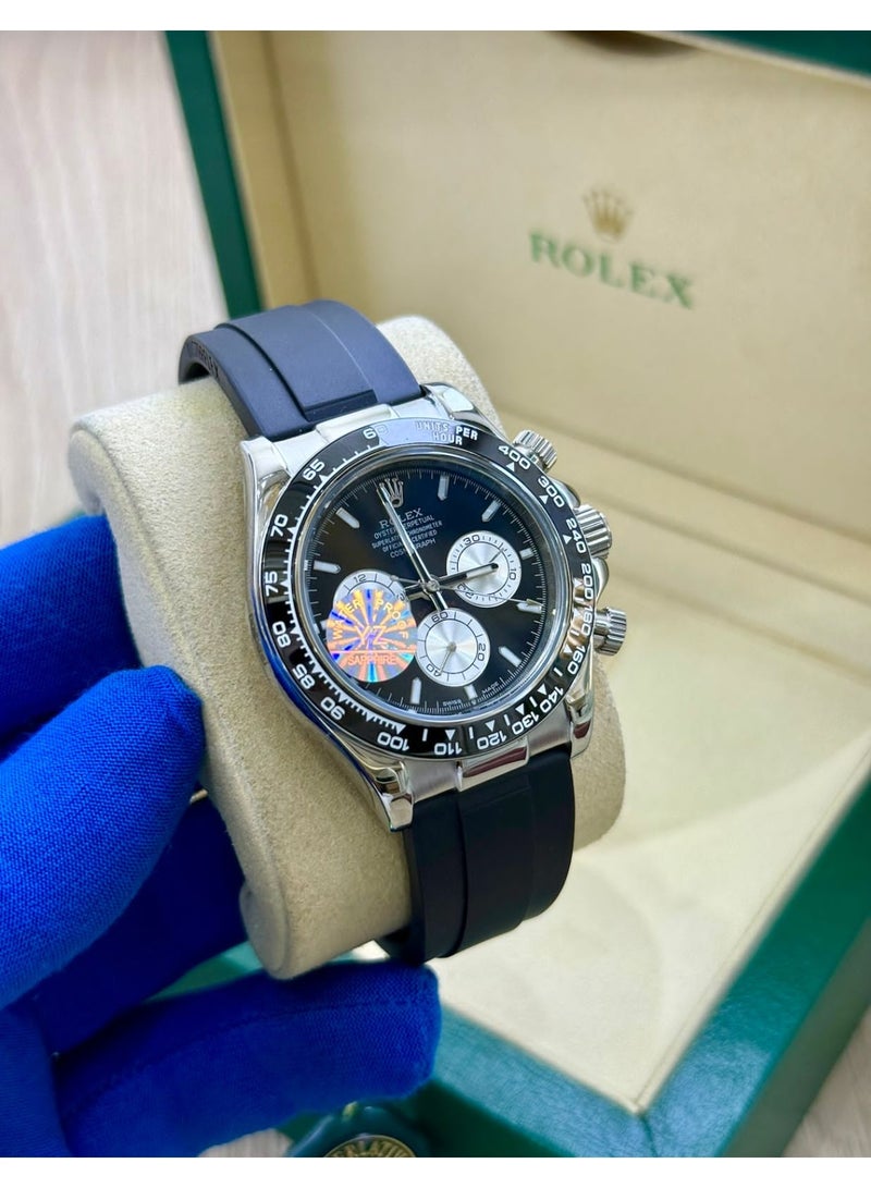 Montre Rolex Daytona automatique pour homme avec bracelet en caoutchouc