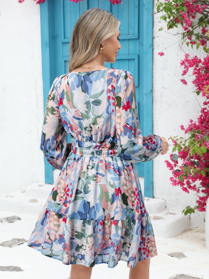 Simplee Womens Fall Floral Mini Dress Boho Empire Waist Swing Flowy Formal Dress Vacation Clothes Spring Summer Dressï¼ˆBlue Floral Lï¼‰ - Image 5