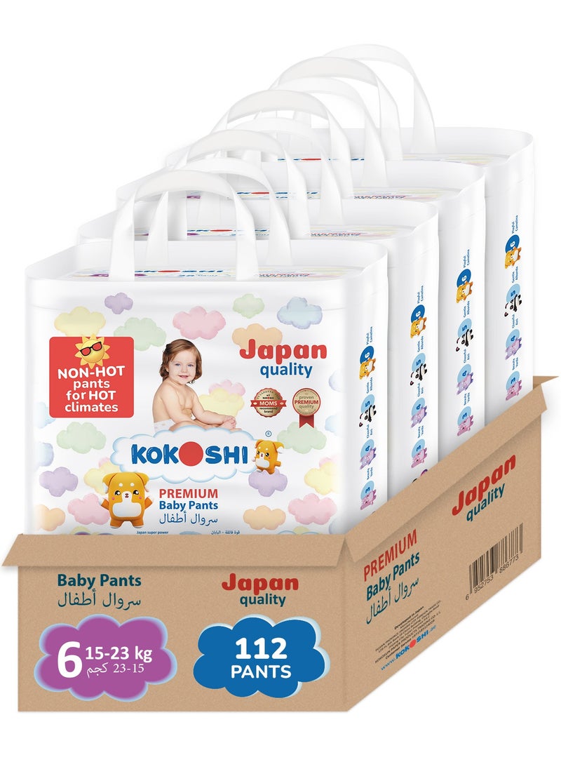 Kokoshi Kokoshi Premium Baby Pants Diapers, Size 6 for babies 15-23kg x 112pcs, Eco-friendly and Hypoallergenic Nappies, Japan Quality Ultimate Softness Leakproof for Skin Care Protection (Pxxl-112)  - Image 1