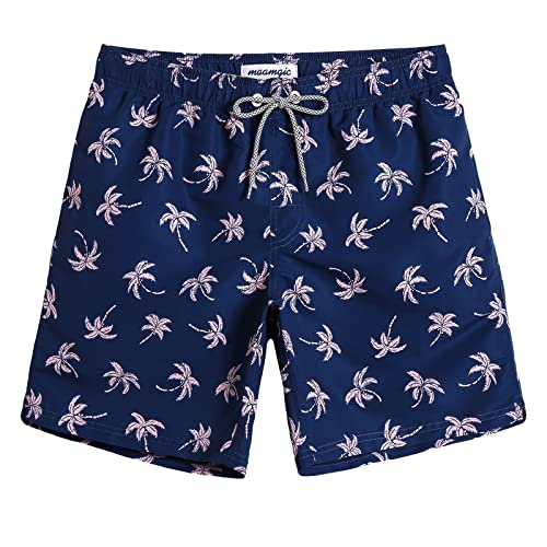 maamgic Mens Swim Trunks Quick Dry Swim Shorts with Mesh Lining Funny Swimwear Bathing Suits 7inch Navy Palm Large - Image 1