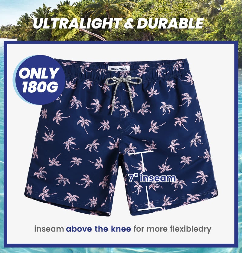 maamgic Mens Swim Trunks Quick Dry Swim Shorts with Mesh Lining Funny Swimwear Bathing Suits 7inch Navy Palm Large - Image 5