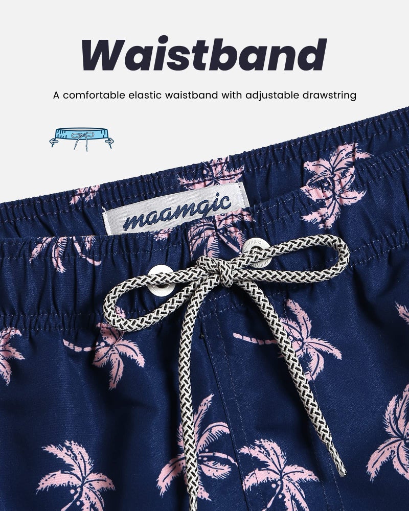 maamgic Mens Swim Trunks Quick Dry Swim Shorts with Mesh Lining Funny Swimwear Bathing Suits 7inch Navy Palm Large - Image 3