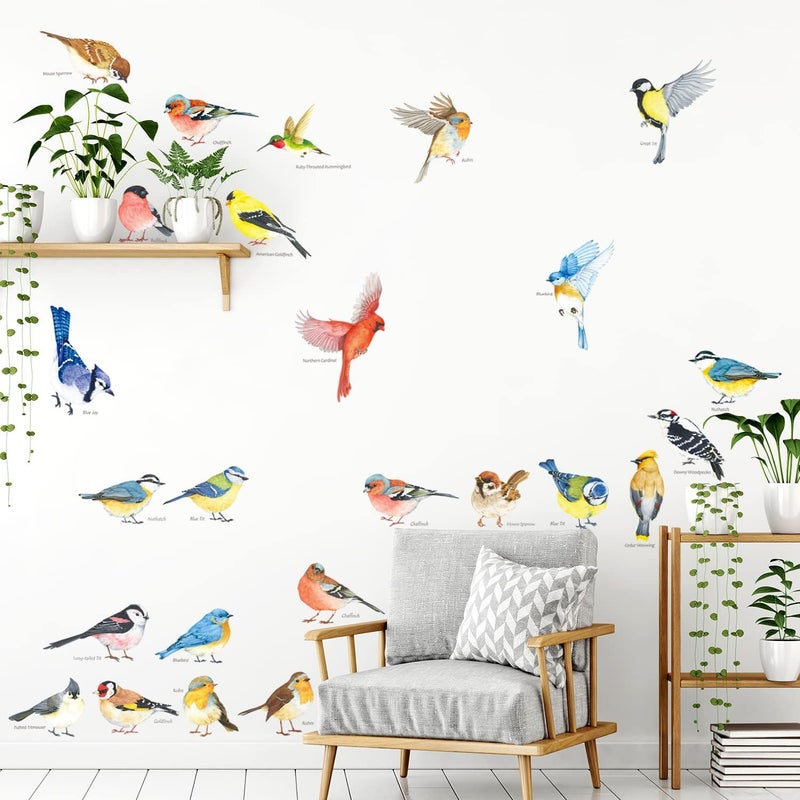 DECOWALL DS48063 25 Little Birds Wall Art Decals Stickers Kids Peel and Stick Removable Nursery Bedroom Living Art dcor Tree Flying Branch DIY Vinyl Home Decoration Flower Watercolor Colorful - Image 5