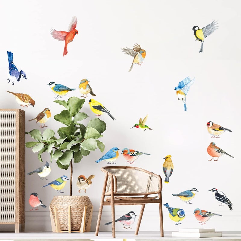 DECOWALL DS48063 25 Little Birds Wall Art Decals Stickers Kids Peel and Stick Removable Nursery Bedroom Living Art dcor Tree Flying Branch DIY Vinyl Home Decoration Flower Watercolor Colorful - Image 2