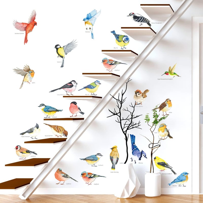DECOWALL DS48063 25 Little Birds Wall Art Decals Stickers Kids Peel and Stick Removable Nursery Bedroom Living Art dcor Tree Flying Branch DIY Vinyl Home Decoration Flower Watercolor Colorful - Image 4