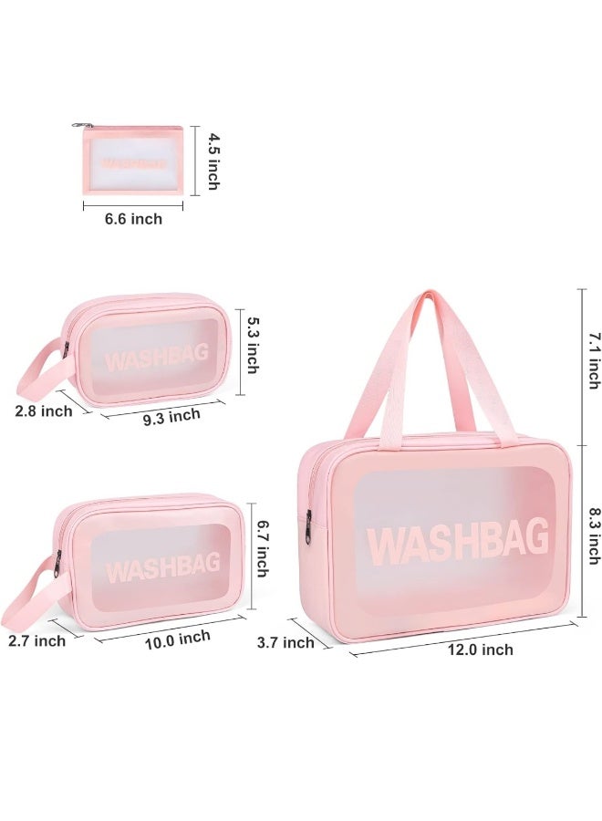 Travel Toiletry Bags for Women – Pack of 4 Makeup Bags with Handle, Varied Sizes, Large Capacity & Waterproof Translucent Cosmetic Organizer (Pink) - Image 2