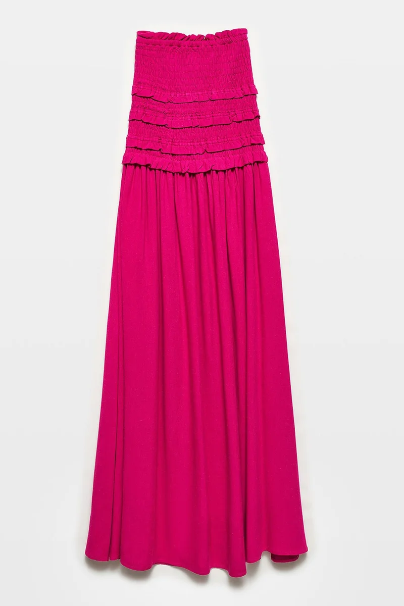 ديلفين DILVIN Strapless Shirred Maxi Dress
