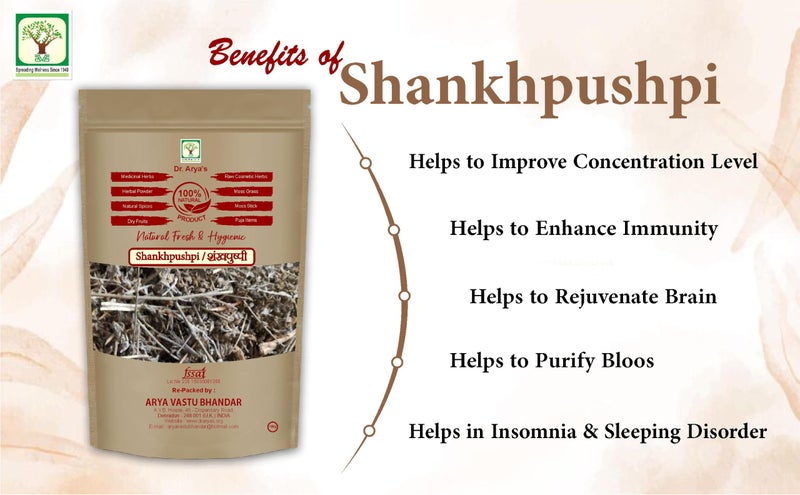DR ARYA Dr. Arya's Shankhpushpi 100g | Convolvulus Pluricaulis, Shankhini, Kambumalini, Samkhapushpi, Sadaphuli, and Sankhaphuli | For Tea, Superherb for Memory & Sleep, Helps with Headache | 100gm - Image 3