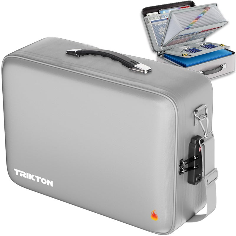 TRIKTON XXL Legal-Size Fire & Water-Resistant Document Box with TSA Lock - Hard-Shell Case (17Ã—13Ã—6 in) Hard Case File Organizer for Important Documents, Laptop, Passport, Wills, Certificates (Silver) - Image 1