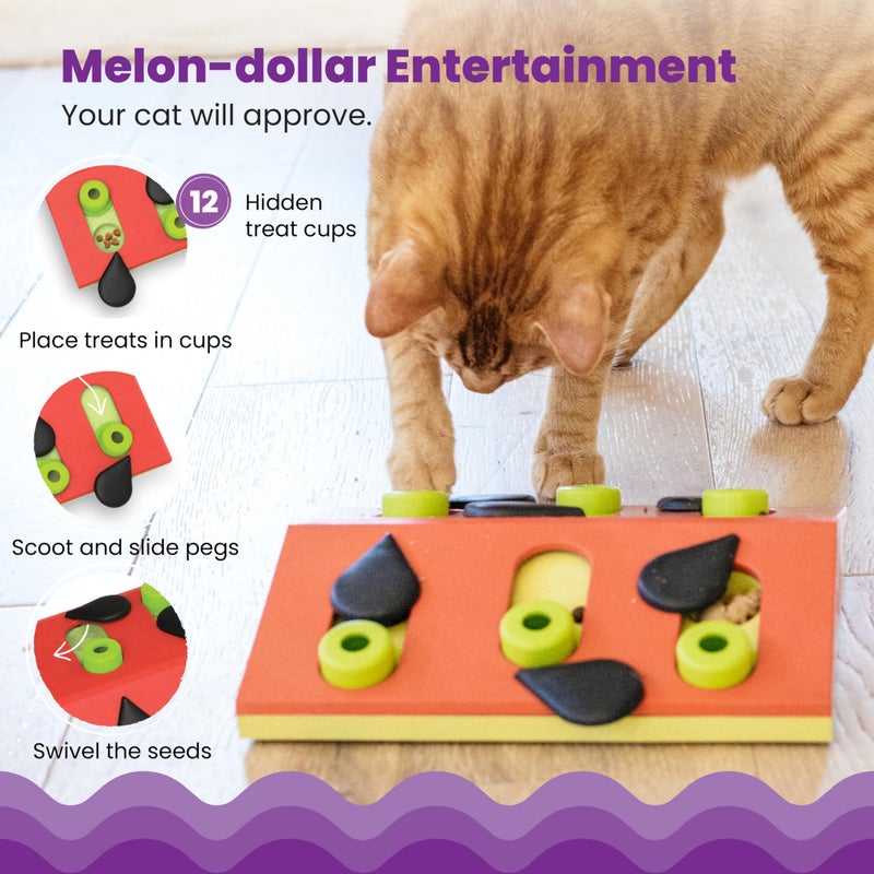 Catstages by Nina Ottosson Melon Madness Puzzle & Play â€“ Interactive Treat Puzzle Feeder for Cats, 12 Hidden Treat Compartments Slow Feeder, Durable & Easy-Clean, 10 Inches, Pink - Image 3