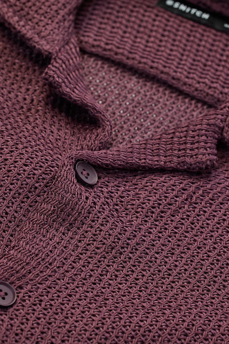 SNITCH Burgundy Box Fit Crochet Shirt