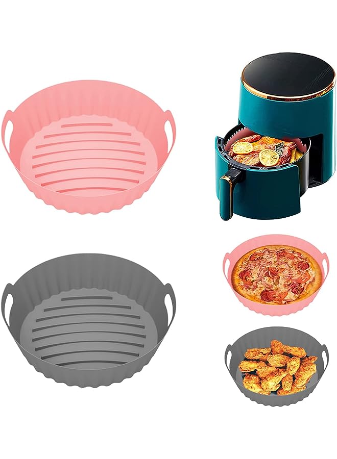 PROMASS Pcs Air Fryer Silicone Pot, Air Fryer Oven Accessories, Food Safe Air Fryers Oven Accessories, Replacement Of Parchment Paper, Reusable Air Fryer Silicone Liner (Pink + Grey) - Image 1