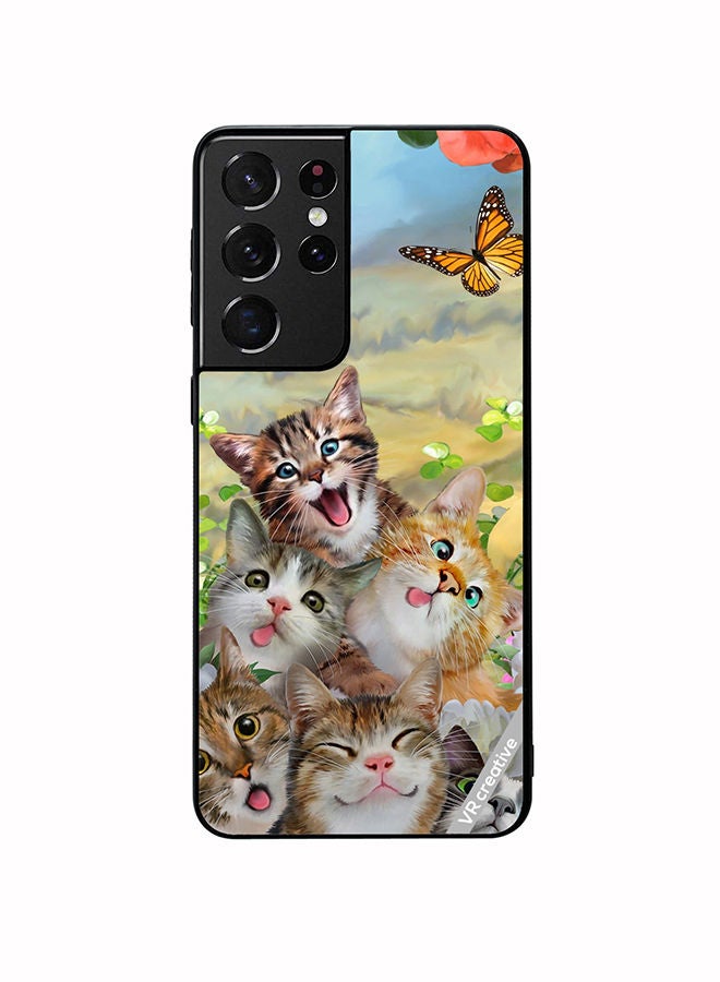 VR CREATIVE Protective Case Cover For Samsung Galaxy S21 Ultra 5G Cats Design Multicolour - Image 1