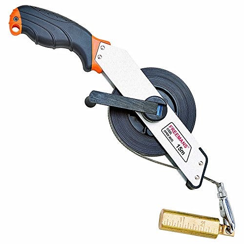 FREEMANS 15m:13mm Stainless Steel Open Reel Dip Measuring Tape - 15m/50ft With Soft Grip Bi-Material Handle || Pistol Type Case || Plumb Bob For Depth Measurement of Oil/Water Tankers - Image 1