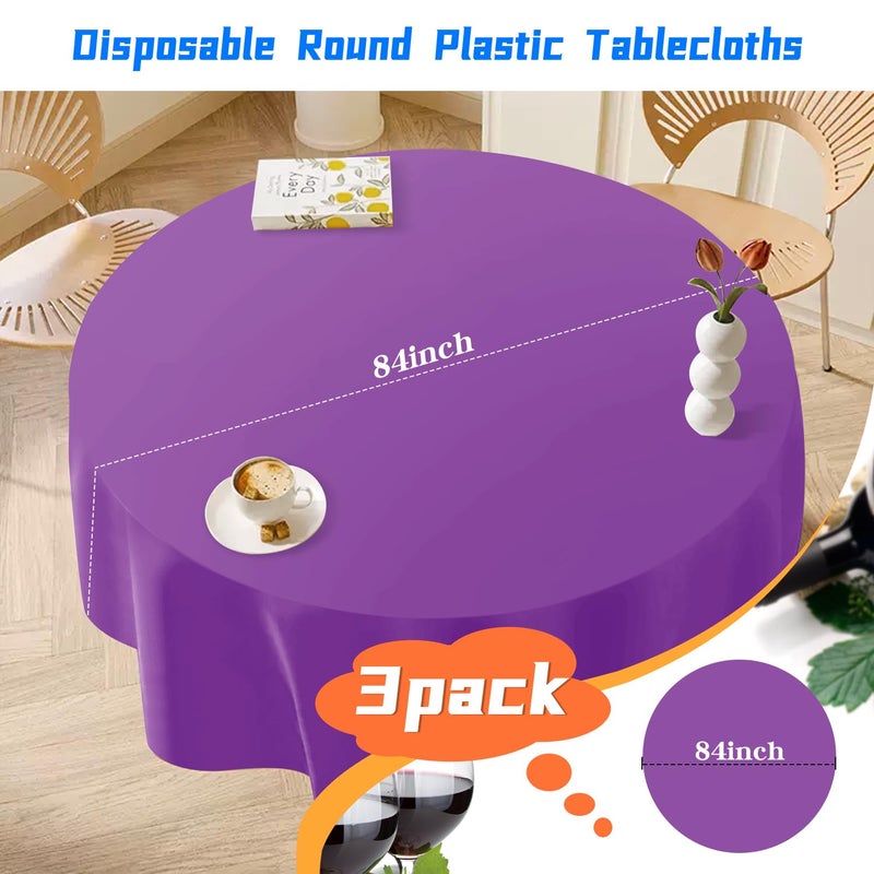 YSYJ 3 Pack Purple Plastic Tablecloth Disposable Round Table Cloth 84 Inch Table Cover for Parties - Image 2