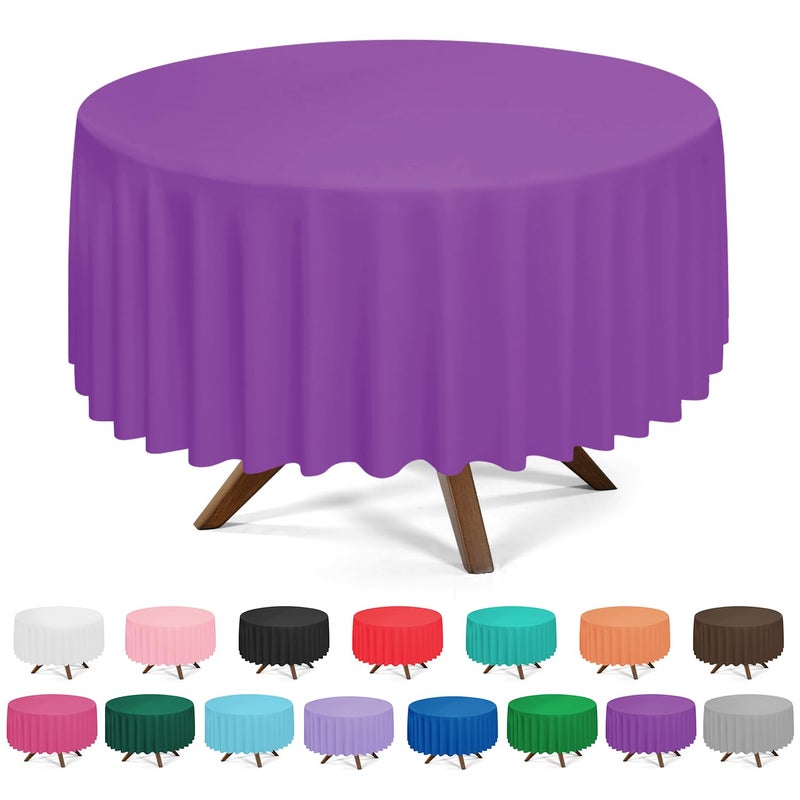 YSYJ 3 Pack Purple Plastic Tablecloth Disposable Round Table Cloth 84 Inch Table Cover for Parties - Image 1