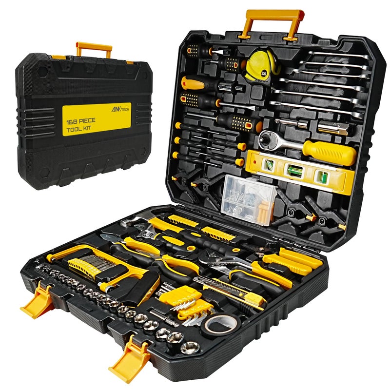 ANXTECH Tool Set with Screwdrivers, Ratchet Wrenches, Socket Wrenches, Hand Saw, Hammer â€“ General 168-Piece Tool Kit for Home, Car, Dorm, Motorcycle, Plumbing Repairs - Image 1