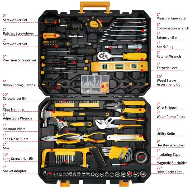ANXTECH Tool Set with Screwdrivers, Ratchet Wrenches, Socket Wrenches, Hand Saw, Hammer â€“ General 168-Piece Tool Kit for Home, Car, Dorm, Motorcycle, Plumbing Repairs - Image 4