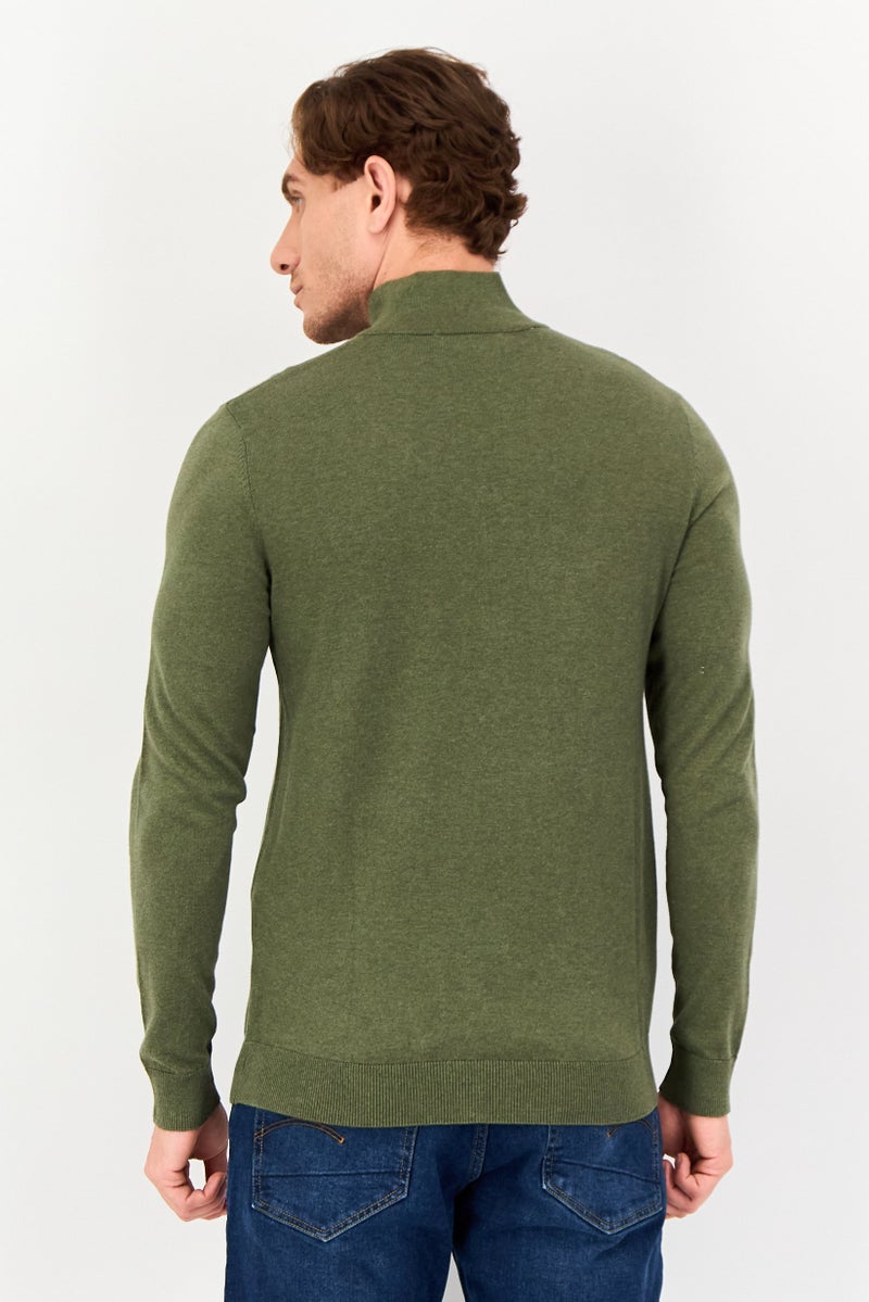Selected Homme Men Crew Neck Long Sleeve Knitted Half Zip Sweater, Olive - Image 2