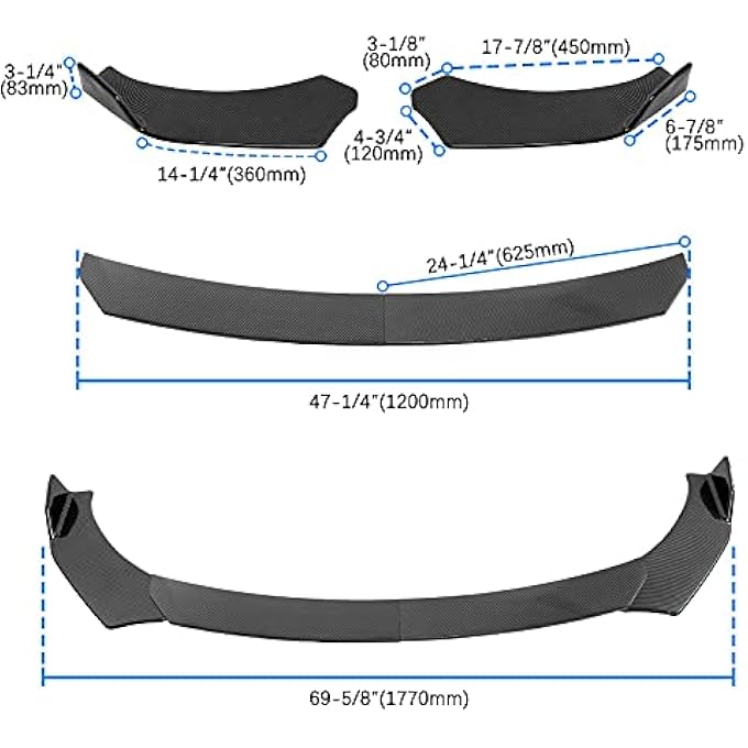 DREAMIZER Universal Front Bumper Lip Strut Rod Spoiler Wing Wide Body Kit Spoiler with Adjustable 8"-11" Support Splitter Rods (Red) - Carbon FiberRound Corner - Image 5