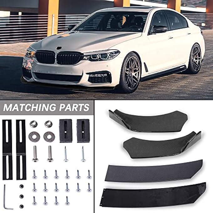 DREAMIZER Universal Front Bumper Lip Strut Rod Spoiler Wing Wide Body Kit Spoiler with Adjustable 8"-11" Support Splitter Rods (Red) - Carbon FiberRound Corner - Image 4