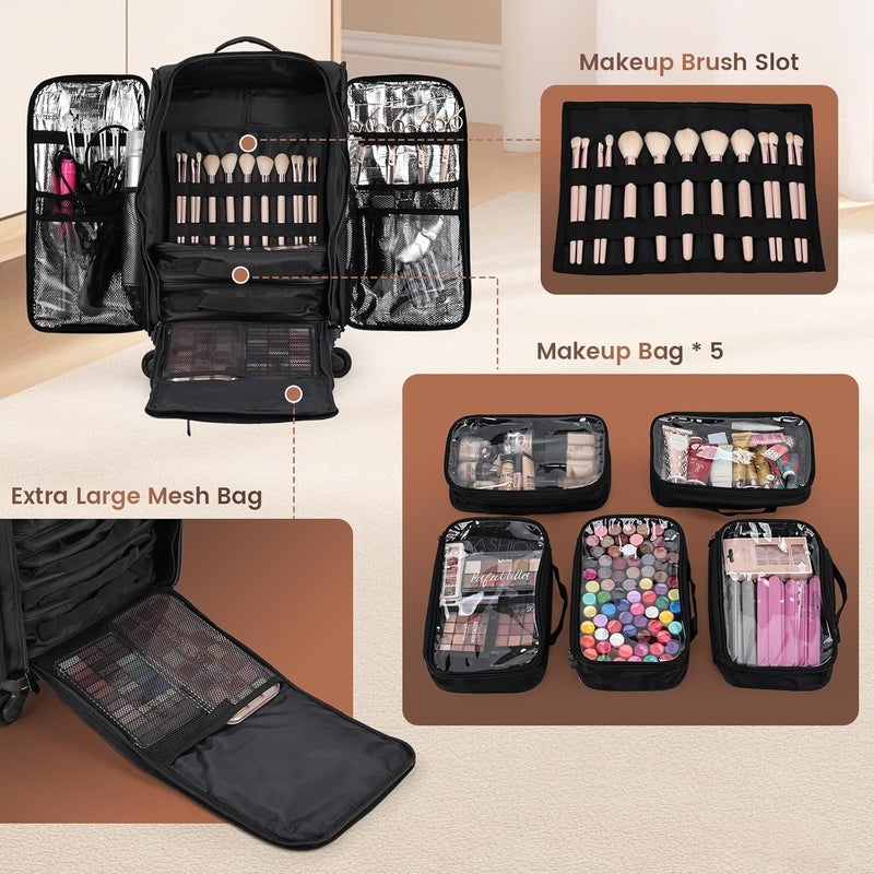 Stagiant Rolling Makeup Case Professional Travel Makeup Organizer Make up Storage Cosmetic Trolley Suitcase Makeup Storage - Image 3